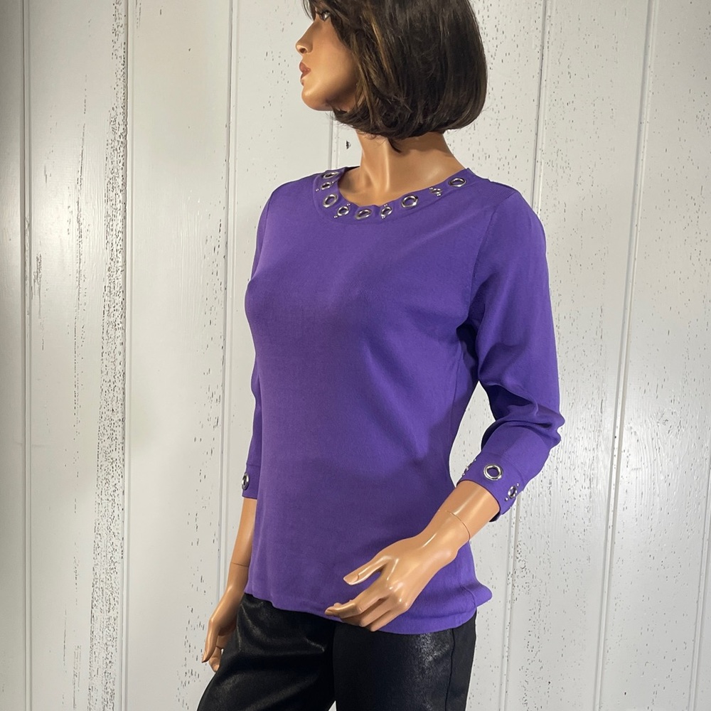 * Dressbarn  Women's Purple Round Neck 1/4 Sleeve Top Sz M
